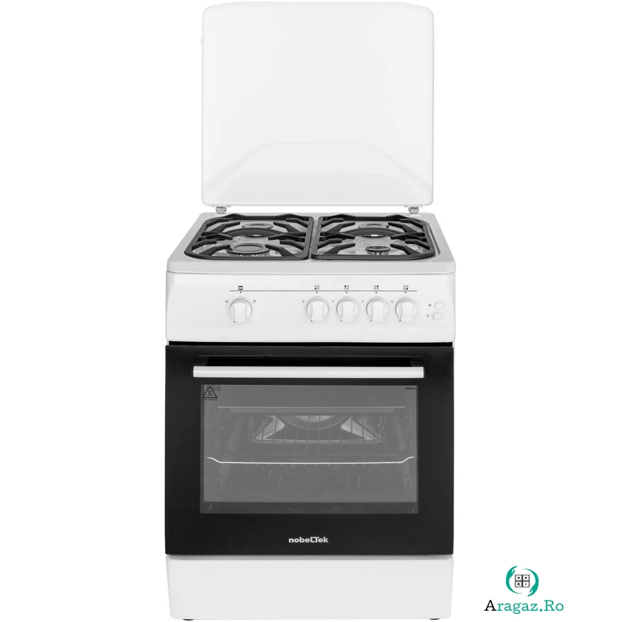 NobeLTek Aragaz NobelTek NLT 6603A/G1, Gaz, Grill, Aprindere electrica, Iluminare cuptor, 60 x 60 cm, Alb
