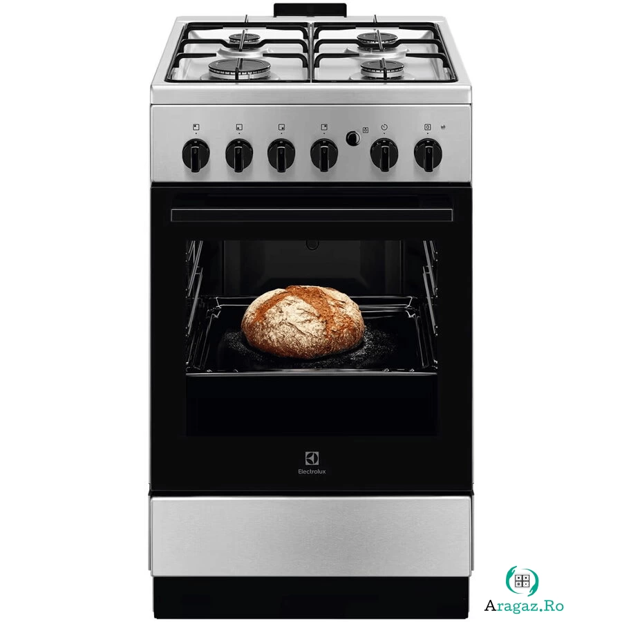 Electrolux Aragaz Electrolux LKG504012X, Gaz, 4 arzatoare, Aprindere integrata plita si cuptor, Siguranta plita si cuptor, Autocuratare catalitica, Grill electric, Rotisor, 50 cm, Inox