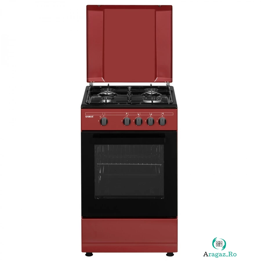 Samus Aragaz Samus SM566APGS, 4 Arzatoare gaz, Cuptor Gaz, 49 L, Burgundy/Negru la 810.00 lei ron
