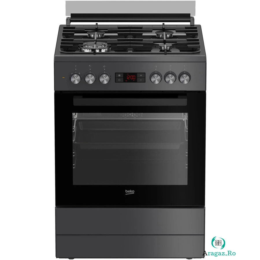Beko Aragaz mixt Beko FBSM62320SAC, 4 zone de gatit, arzator pe gaz de inalta eficienta, Clasa A, Display LED, Child Lock, Antracit