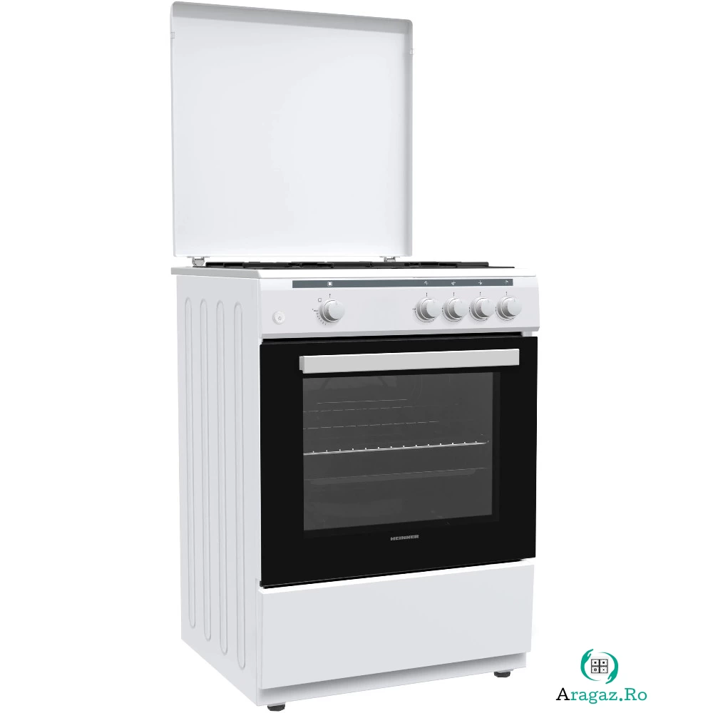 Aragaz pe Gaz Heinner HFSC-V60WH, 4 arzatoare, Aprindere electrica, Alb