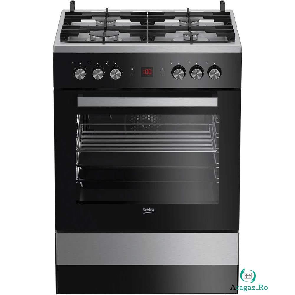 Aragaz mixt Beko FSM62530DXMS, Cuptor electric, Grill, 4 arzatoare