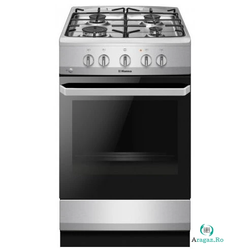 hansa Aragaz cu gaz Hansa, 50 cm, 4 arzatoare, 2 functii, grill, aprindere electrica, siguranta, capac email, 67 L, clasa A, inox