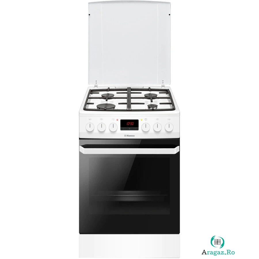 Aragaz Hansa FCMW582109, 4 arzatoare, Mixt, Aprindere electrica, Grill, Clasa A, 50 cm, Alb la 1,667.99 lei ron