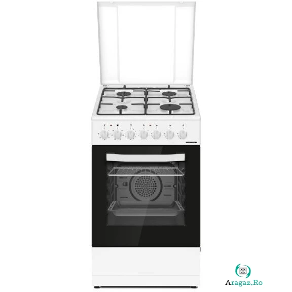 Aragaz HFSC-S60LITGC-WH Mixt 4 Arzatoare Clasa A Capac Metalic Alb la 1,007.99 lei ron