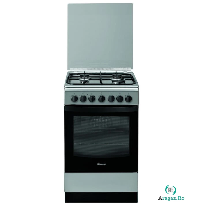 INDESIT Aragaz combinat Indesit IS5G5PHX/E, 57L, 4 arzatoare pe gaz, aprindere prin scanteie, 5 functii, gratar, ceas digital, clasa energetica A, otel inoxidabil