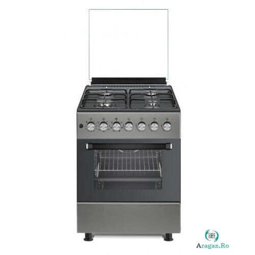 Aragaz Gaz 60cm 4 Arzatoare Grill Electric Rotisor Gratare Fonta Aprindere Electrica Clasa Energetica A Gri