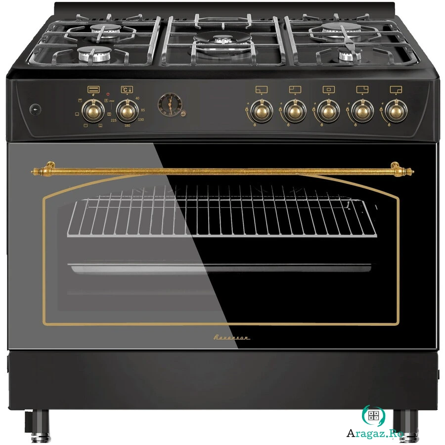 Ravanson Aragaz gaz-electric Ravanson KWGE-90R, Retro, 5 arzatoare, termostat, 90x64.7x89cm, Negru