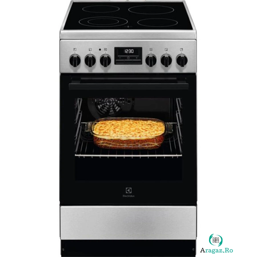 Electrolux Aragaz Electric Electrolux LKR540266X, Plita Vitroceramica, 4 zone de gatit, Cuptor Multifunctional, 57 L cu Gril, Convectie si Timer, Inox