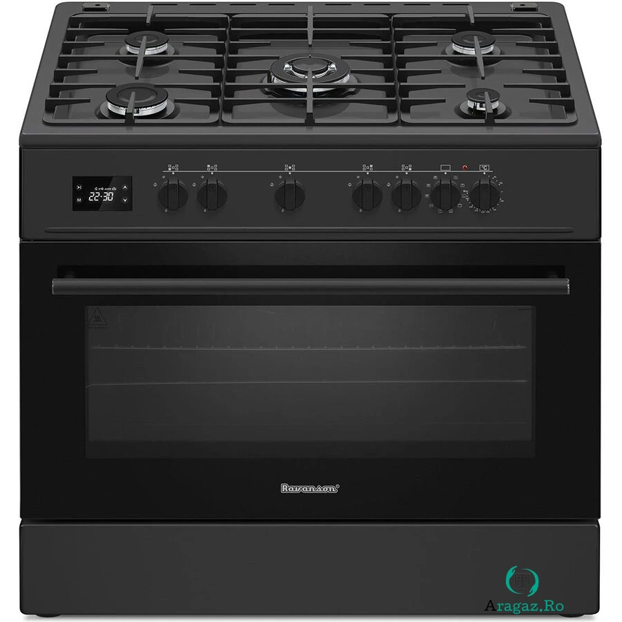 Ravanson Aragaz mixt gaz si electric Ravanson KWGE-K90 Cheff Modern, Plita cu gaz, Cuptor Electric, Negru