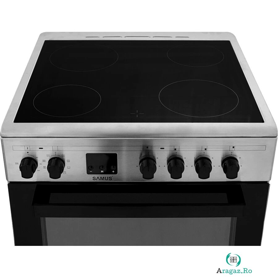 Samus Aragaz Samus SM664VTE, 4 Zone de Gatit Vitroceramice, Full electric, Cuptor 56 l, 10 Functii, Convectie 3 D, Grill, Inox la 1,598.00 lei ron