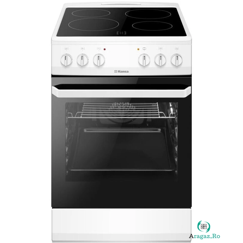 hansa Aragaz Hansa FCCW56069, Vitroceramic, Electric, 4 zone de gatit, 62l, Heat Control, EasyClean, Supergrill, SteamCleaning, Clasa A, Alb la 1,751.99 lei ron