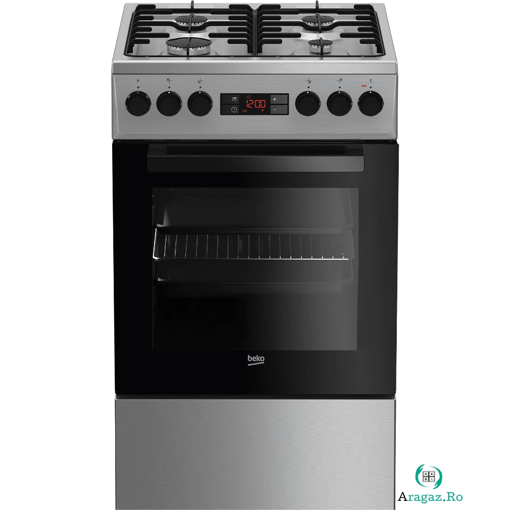 Aragaz mixt Beko FSMT52320DXO, Cuptor electric, Grill, Rotisor, 4 arzatoare
